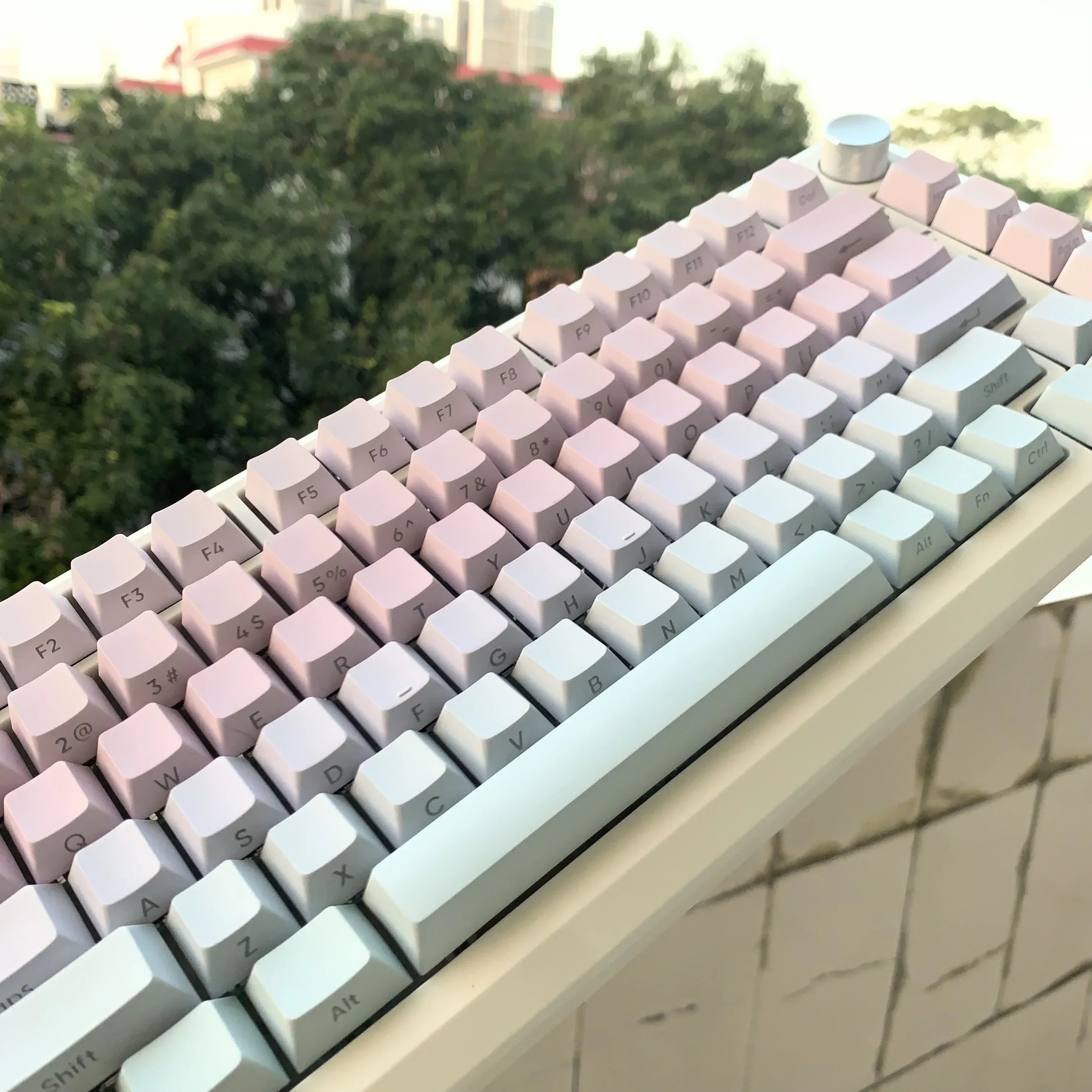 

Light Peach Dye Sub Shine Through Keycaps Side Printed PBT Keycaps Cherry Profile 127 Key for Cherry MX Switches Gaming Keyboard