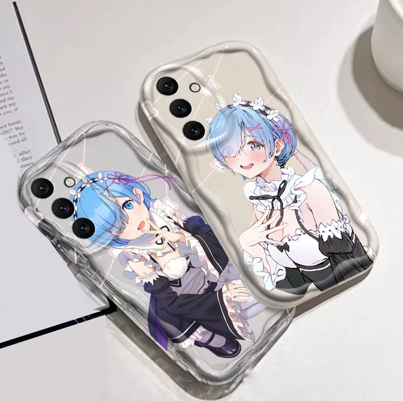 Anime R-Rem R-Ram Maid For Samsung A55 A54 A53 A52 A35 A34 A33 A32 A25 A24 A23 A22 A21S A15 A13 A14 5G Wave Oil Soft Phone Case