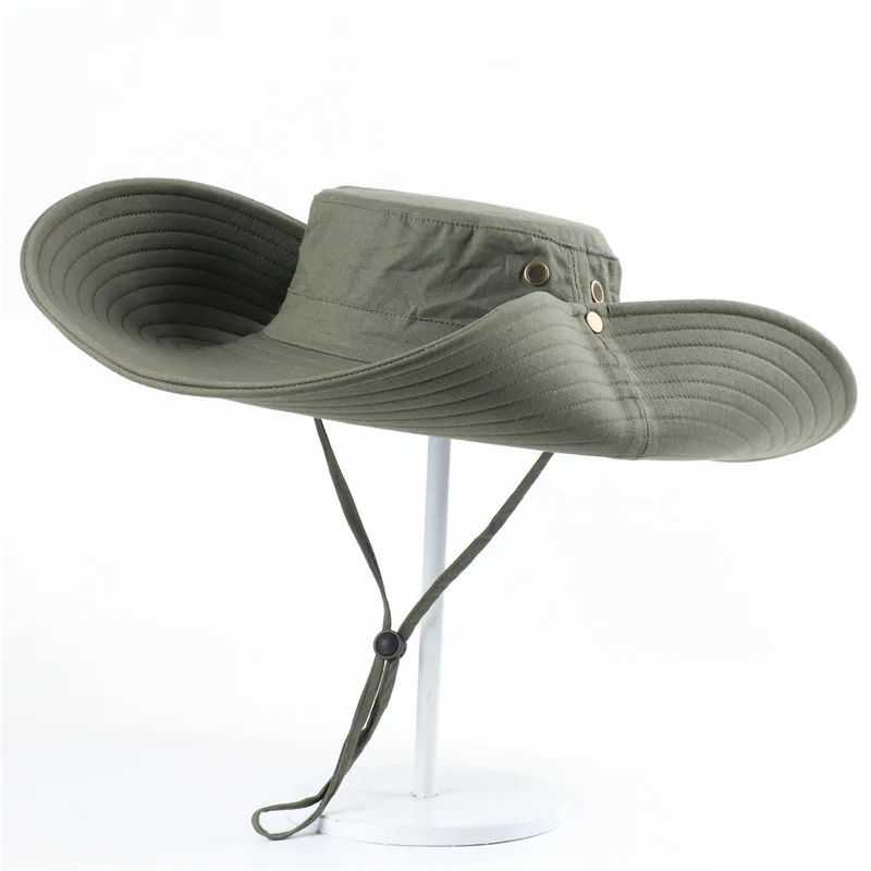 Sombrero De sol con visera De ala ancha grande De 16CM para hombre, gorra De pesca para acampar sólida a la moda, Sombreros De senderismo De malla transpirable Anti UV, sombrero De playa