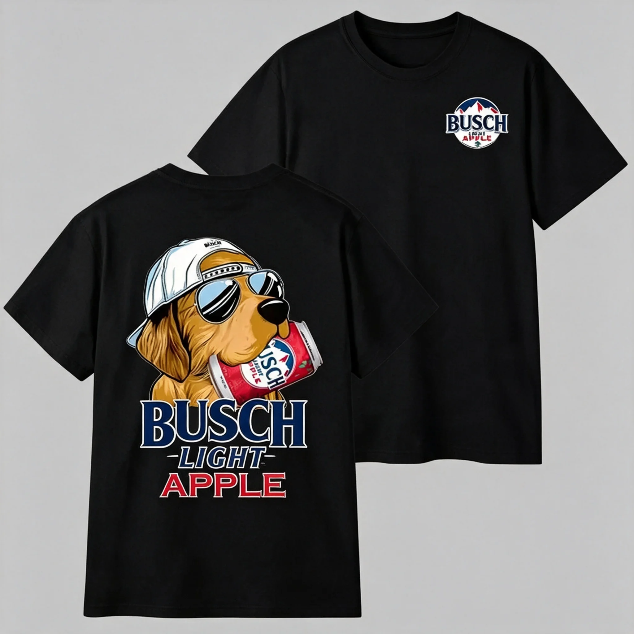 2026 Lustiges Hund- & Bierliebhaber-Oberteil, Sommer-Outdoor-Bekleidung, Retro-Busch-Apple-Print-T-Shirt – Detail 4