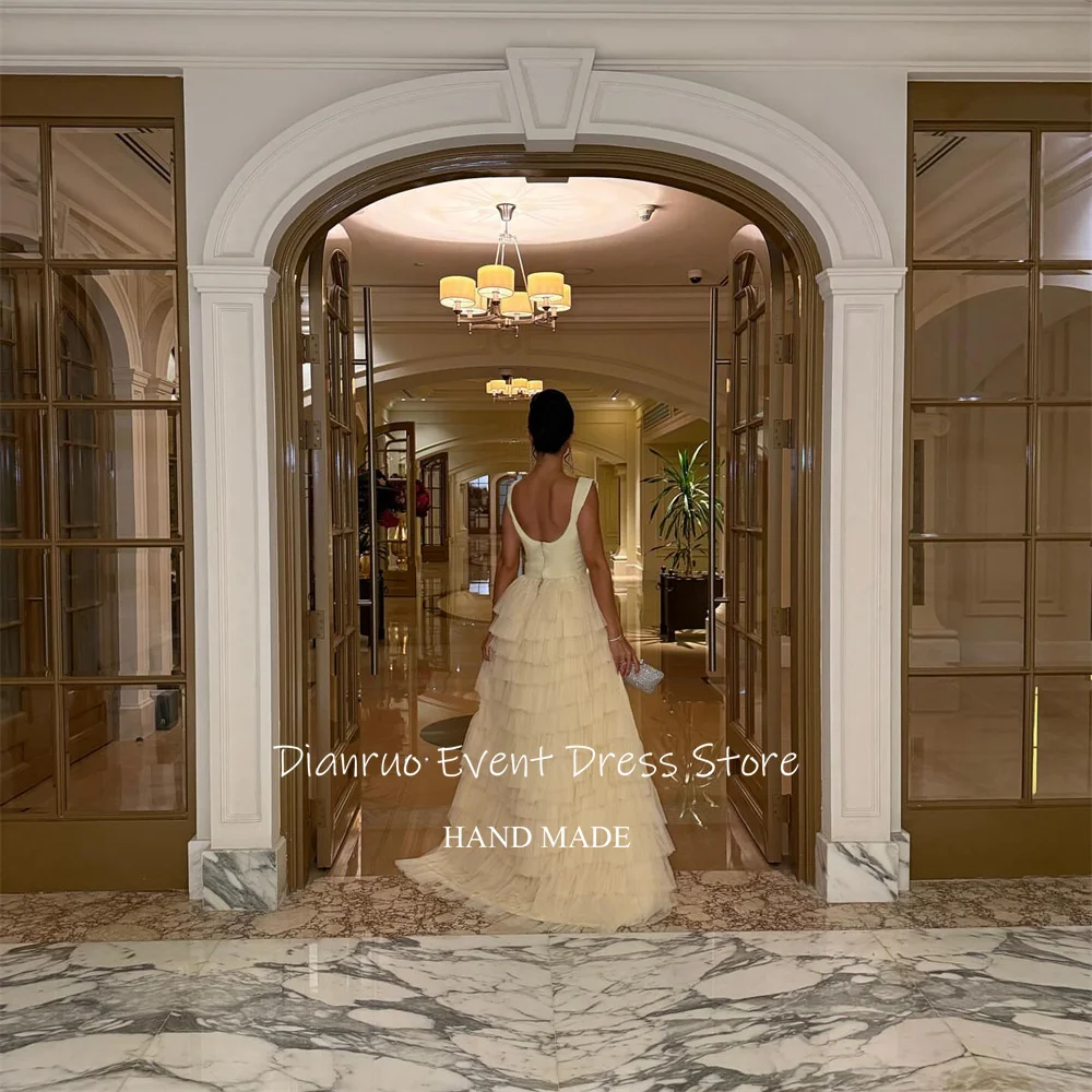 Dianruo Вечерние платья без рукавов с вырезом лодочкой Длинные платья для выпускного вечера изысканный тюль с рюшами Abendkleider Дубай по индивидуальному заказу