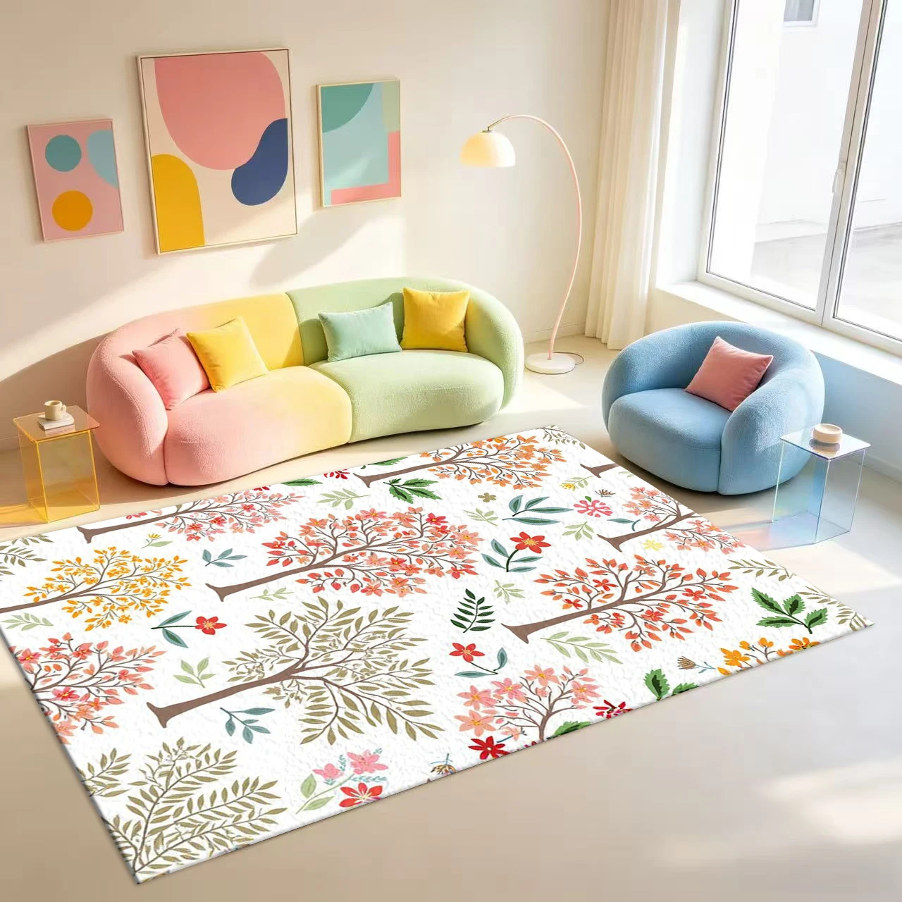 Autumn Tree Branches Floral Seamless Pattern Carpet Flooring Bohemian Botanical Area Rug For Home Indoor Floor Decoration