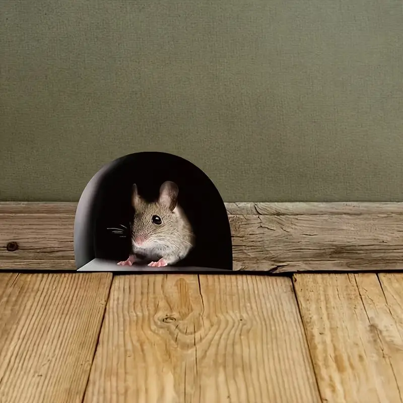 VIKAMA Realistic Probe Mouse Hole Wall Stickers Self Adhesive Creative 3D Stickers Living Room Entrance Room Decoration