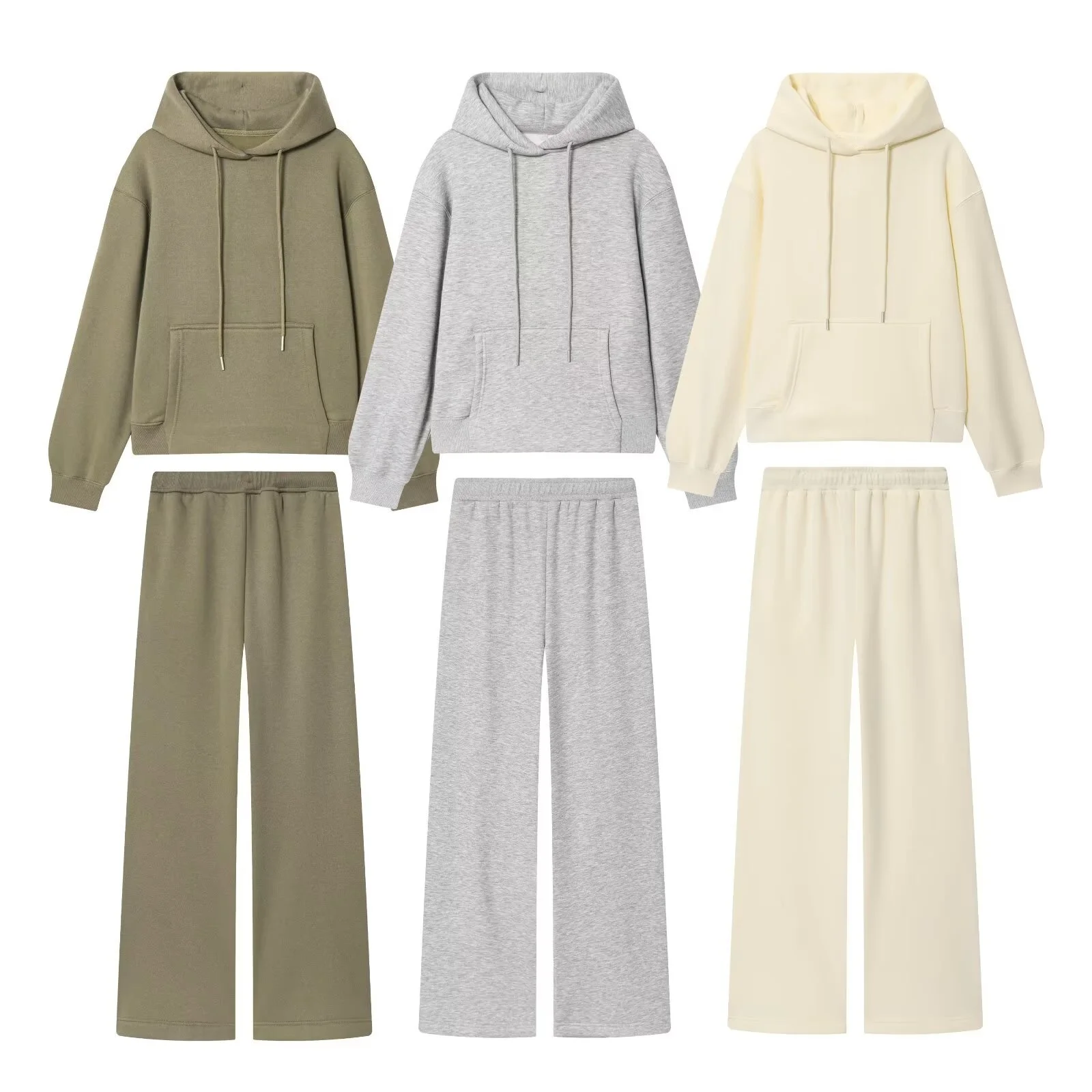 2025, Herbst, neue Damen, lässig, einfach, Basic, mit Kapuze, langärmelig, Pullover, Kapuzenpullover + elastische Taille, gerades Bein