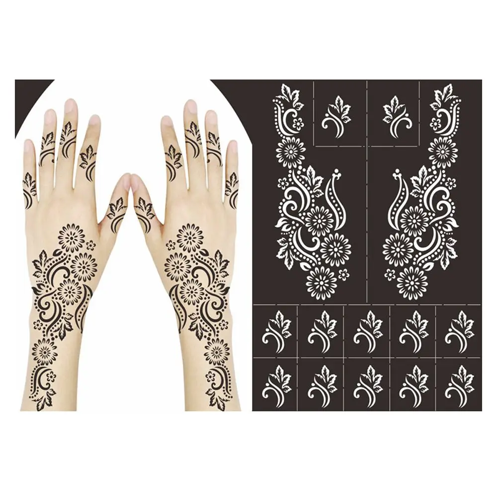 Exquisite India Flower Henna Stencil Women Men Body Art Sticker Template DIY Hollow Drawing Template For Legs Arm