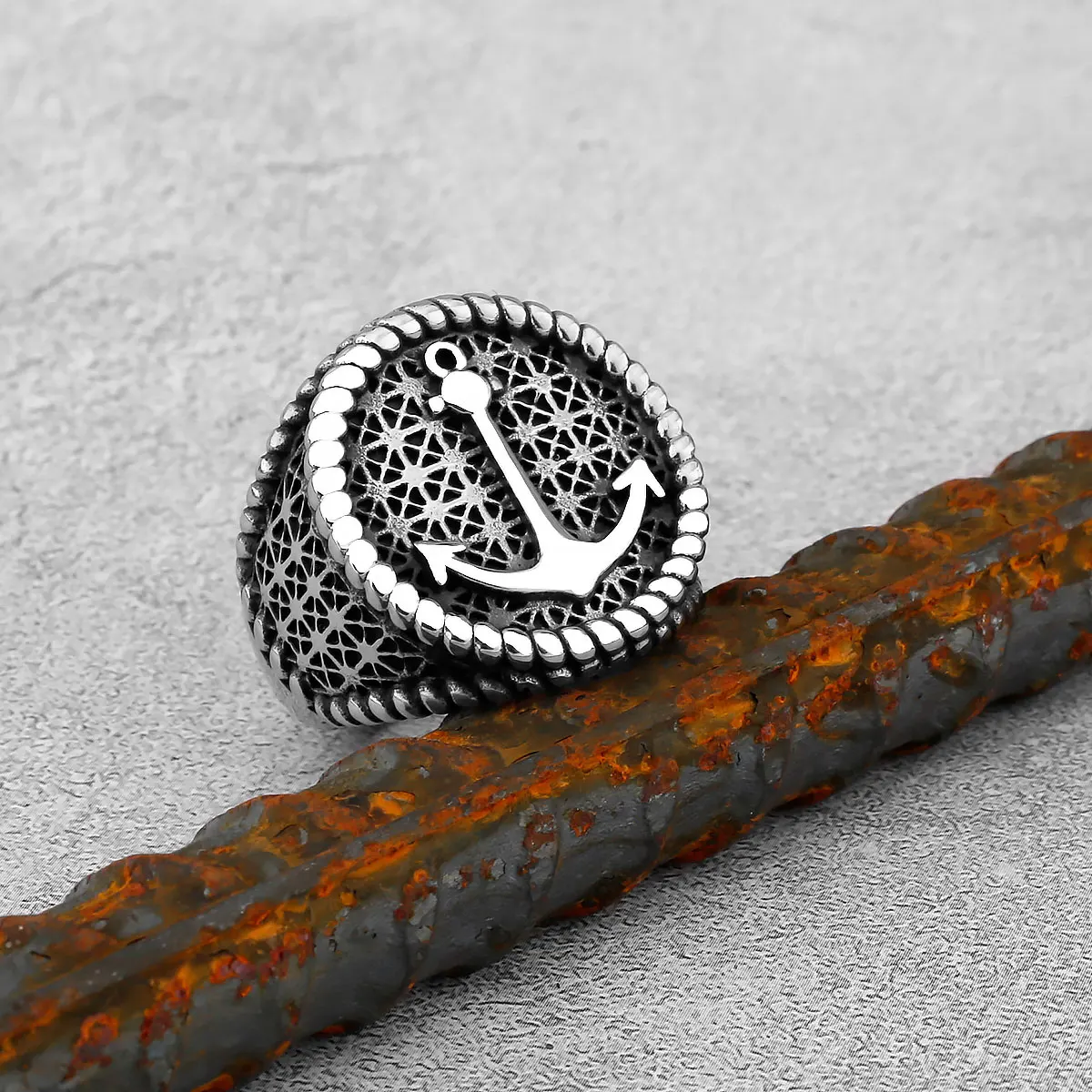 Vikings Anchor Rings Captain Male Stainless Steel Hip Hop Nordic Vintage Navigator Biker Rings Charm Punk Fashion Jewelry Gifts