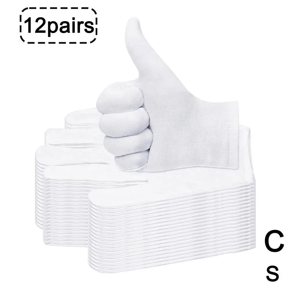 12 Pairs Cotton White Gloves General Purpose Moisturising Size S-XL Gloves Lining F9F5