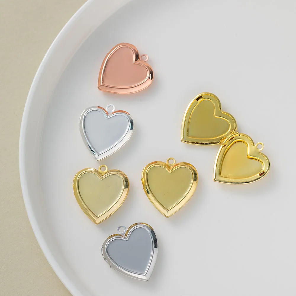 5 stücke Metall Herzförmige Box Foto Medaillon Anhänger Für Frauen DIY Halskette Ohrring Charms Geschenk Schmuck Machen Liefert Zubehör – Detail 3