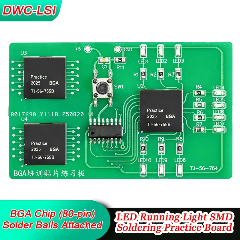 BGA Chip Soldering Practice Board Surface Mount LED Running Light Electronic and Electrical Teaching Training Kit