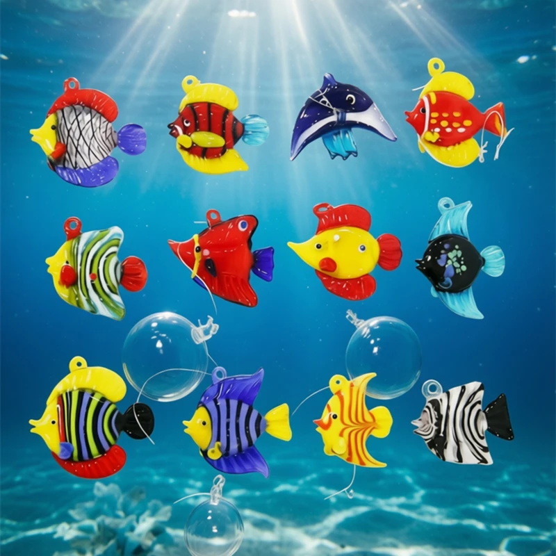 Marine Aquarium & Regional Centre Photos - 水槽飾り 浮かぶガラス製海洋生物ペンダントオーナメント 可愛いミニタコ クラウムフィッシュ ボート船 バブルフィッシュ