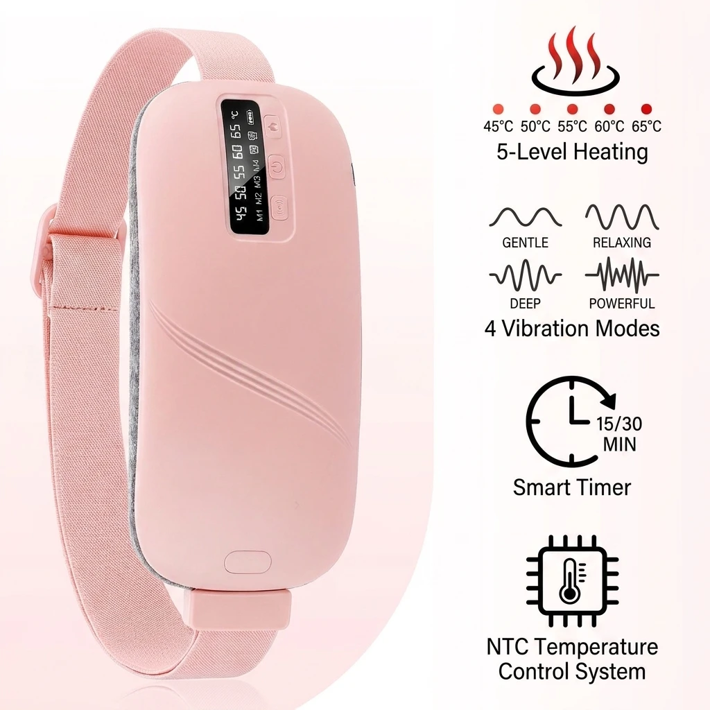 Electric Heated Abdominal Massage Belt, 5 Heat Levels 4 Vibration Modes Smart Timer, Rechargeable Warm Belt for Women Comfort