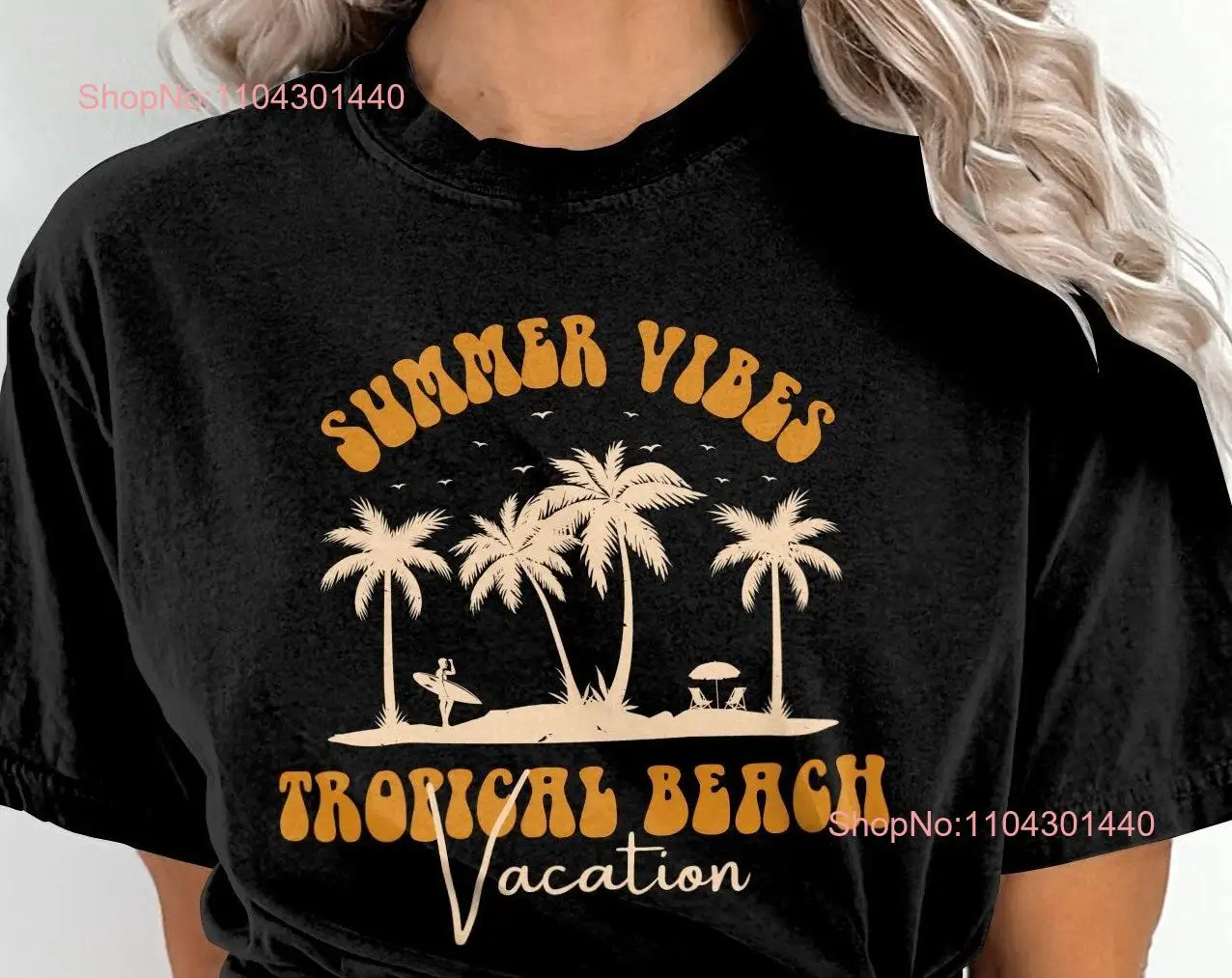 Tropical Beach Vacation T Shirt Summer Vibes Palm Tree Design Casual Top long or short sleeves