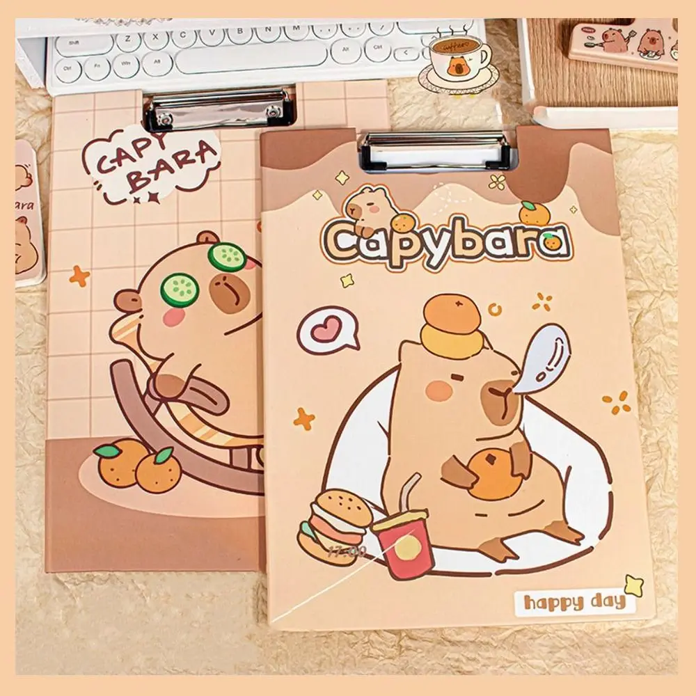 Cartoon Cute Capybara File Folder Fashion File Storage Board Clip Folder Document Paper Holder Portable Exam Paper Folder Kawaii