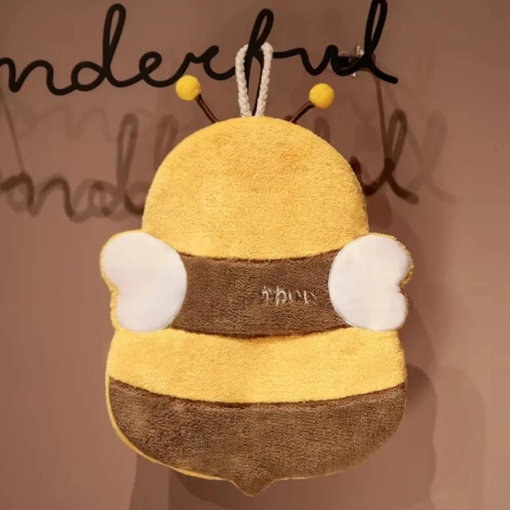New Cartoon Coral Fleece Hand Towels Absorbent With Lanyard Hanging Terry Towel Panda Bee Shaped Wipe Cleaning Cloth Hand Wiping