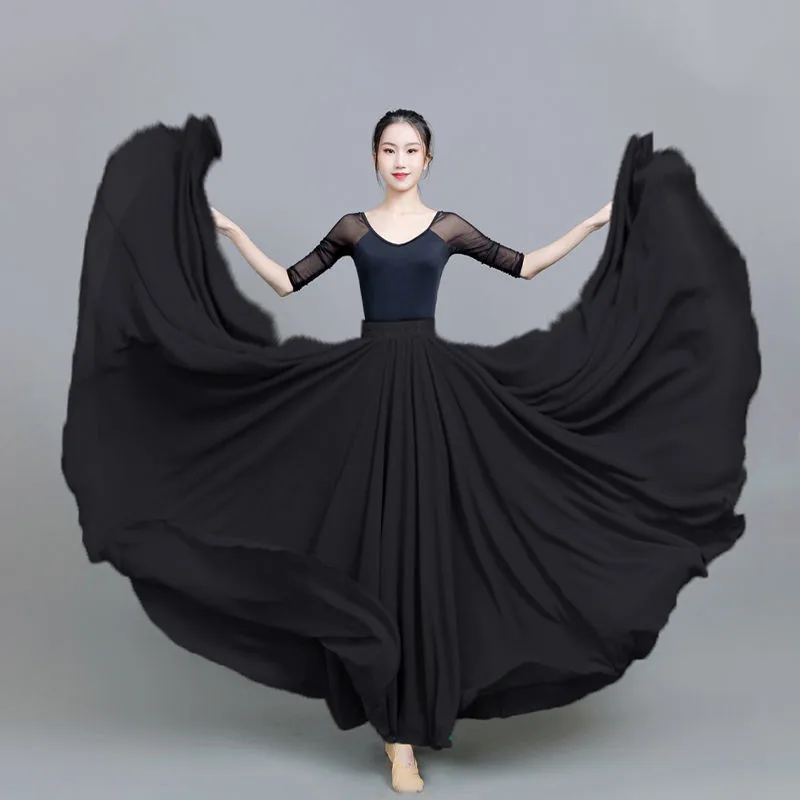 720 Degree Chiffon Skirt Ballet Belly Dance Women Gypsy Long Skirts Dancer Practice Wear Assorted Solid Purple Gold Dance Skirt