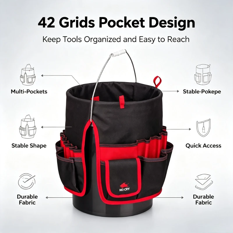 Bucket Organizer Pouch Storage Bag 42 Grids Pocket Gardening Tool Bag Garden Tool Pouch Hand Tool Bag Planting Props Basket