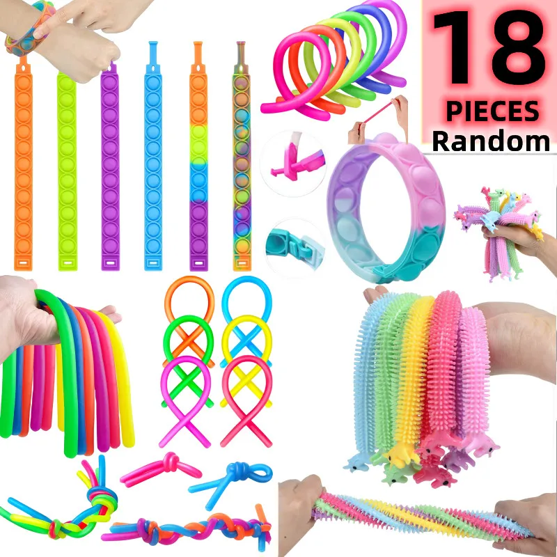 18pcs Noodle Stretch String Unicorn Bracelet Decompression Toys  Autism Vent for Kids AntiStress Bubble Band Toy Birthday Gift