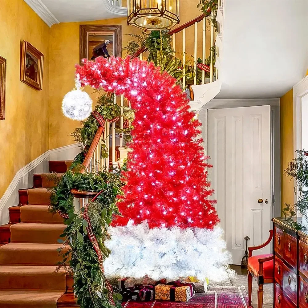 

6FT Bendable Christmas Tree, Santa Hat Style Bent Christmas Tree with 300 LED Warm White Lights and 1250 Lush Branch Tips for