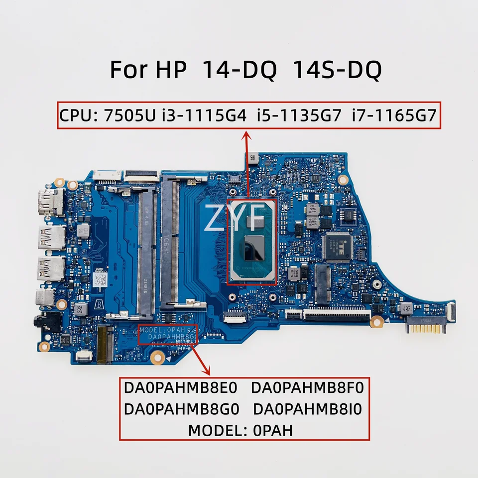 For HP 14-DQ 14S-DQ Laptop Motherboard With 7505U i3 i5 i7 CPU