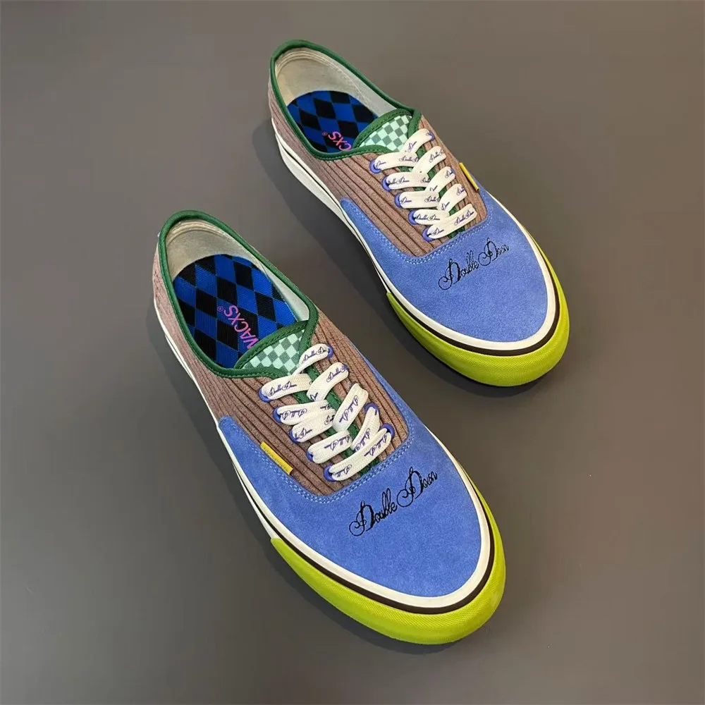 American Retro Low-Top Suede Blue-Grey Color Block Skate Shoes, Unisex Anti-Slip Wear-Resistant Casual Sneakers