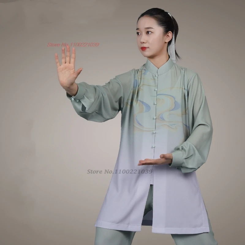 

2026 chinese vintage kung fu tai chi uniform martial arts taijiquan wushu set cloud print tai chi training exercise performance