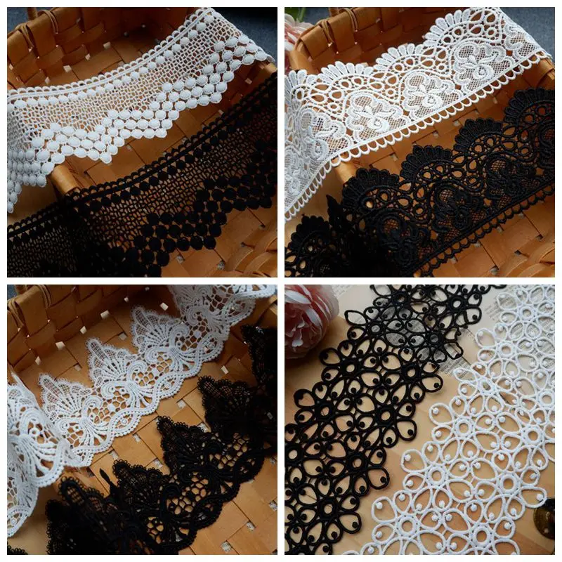 Lace Trim Fabric for DIY, Fancy Lace Patch Trim, Ribbon, Venice Flower, White, Black, Hot Sale, 2 Yards