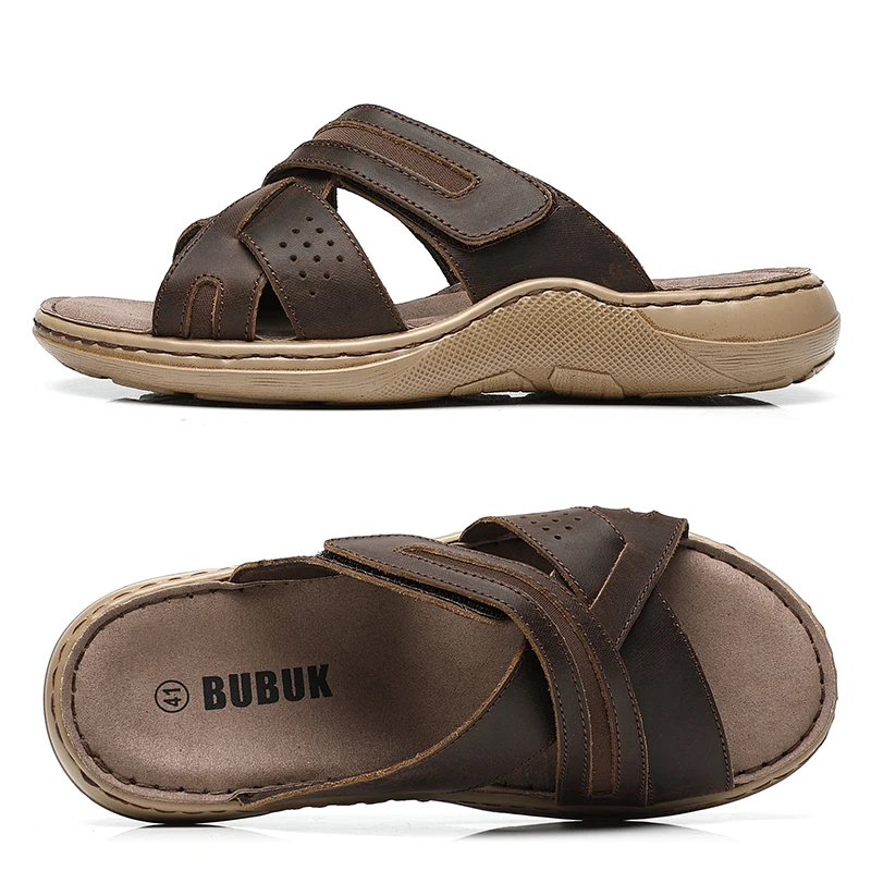 Bubuk Retro-Sandalen aus echtem Leder, aus hochwertigem Rindsleder und handgenäht, vielseitige Herren-Modepantoffeln für Business und Freizeit. – Detail 5
