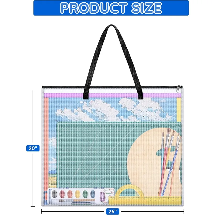 Tas Portofolio Seni 20x26 Inci dengan Ritsleting dan Pegangan untuk Penyimpanan Karya Seni: Organizer Folder Jaring Tahan Lama untuk Poster dan Scrapbook