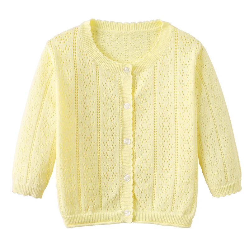 Girls Knitted Cardigan 2025 Spring New White Hollow Sunscreen Girls Sweater Cotton Air Conditioning Shirt Children's Clothing