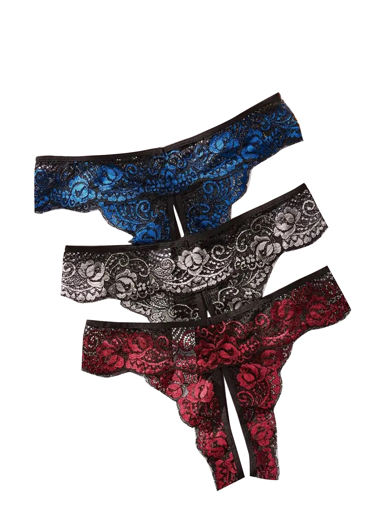 Tanga de encaje de piezas para mujer, ropa interior Sexy de cintura baja, bragas transparentes, parte trasera en T, 1 unidad