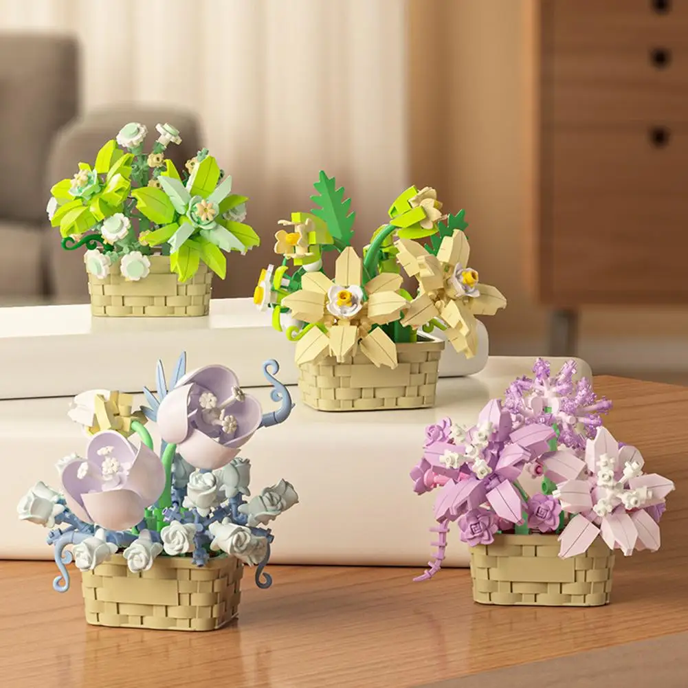 Mini Sukkulenten Blumentopf Bausteine Simulation Blume Montage Ziegel Modell DIY Hause Schreibtisch Dekoration Ziegel Spielzeug Für Kinder