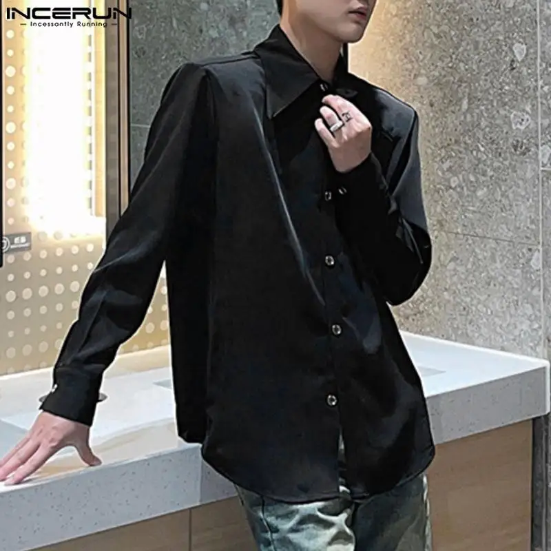 

INCERUN Men Lapel Shirts Office Work Wear Solid Color Basic Daily T Shirt Casual Loose Business Formal Dress Shirts Blusas Homme