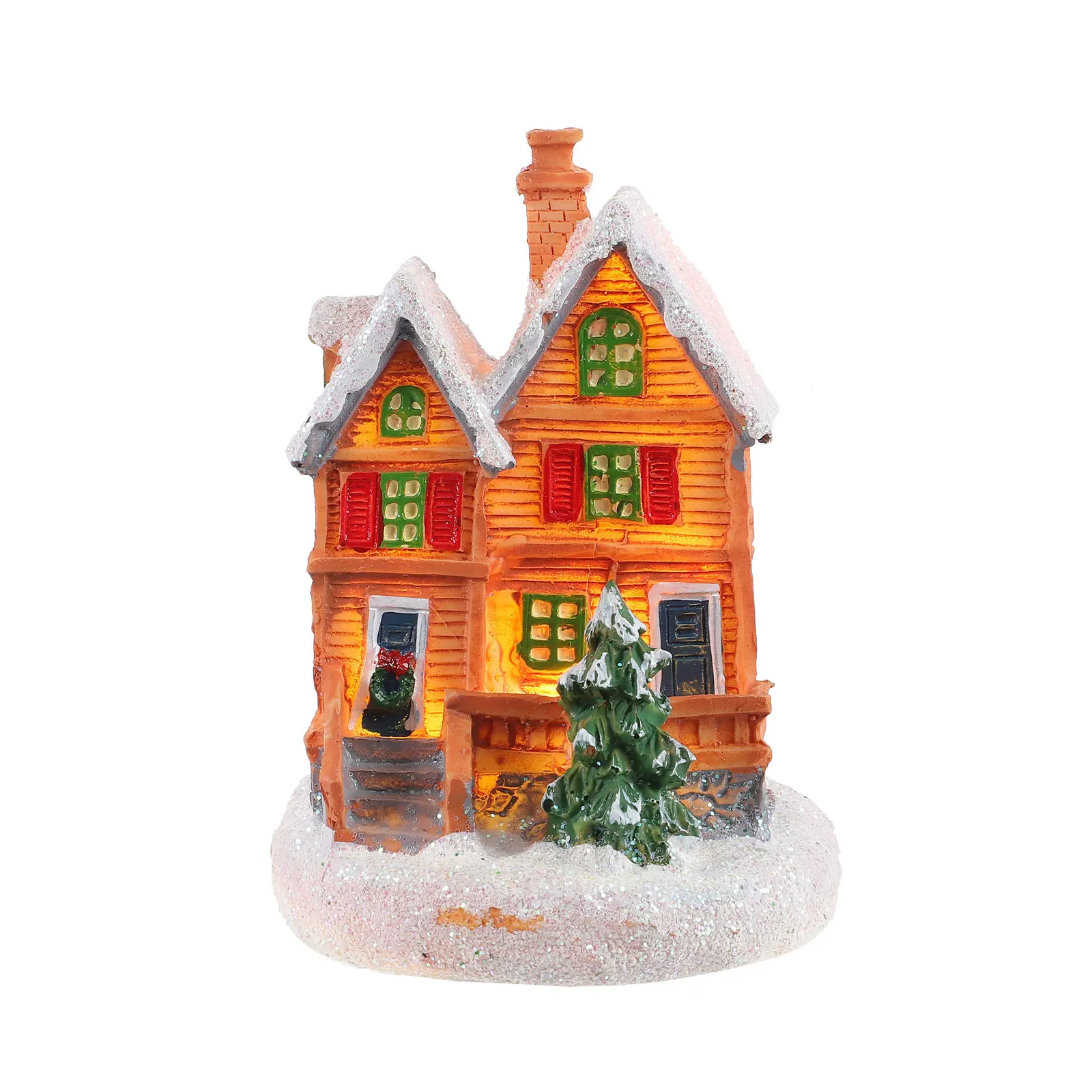 

Resin Christmas Village Luminous Miniature Christmas Decorative Adornment Xmas Desktop Ornament Snow Village