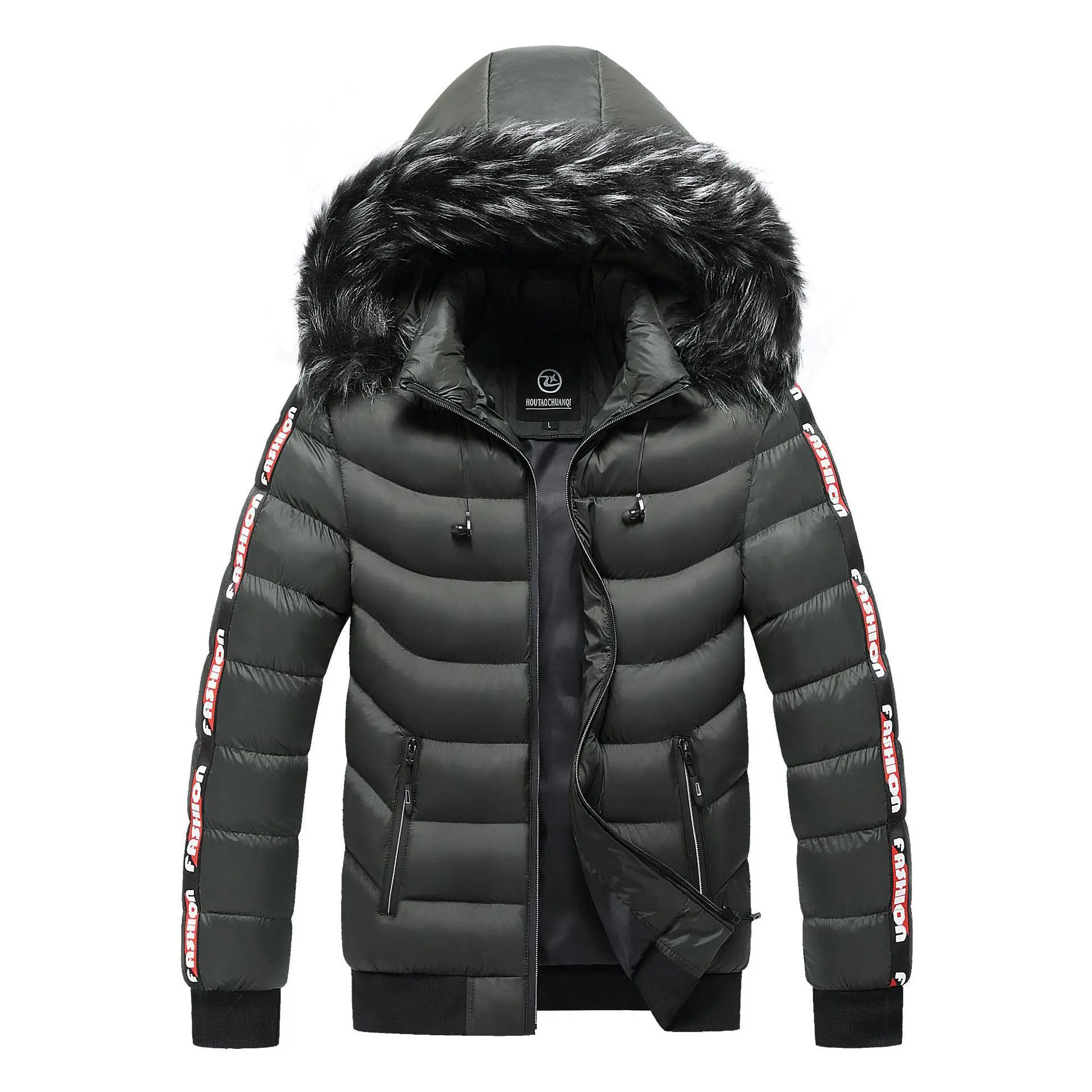 Casaco de inverno quente com capuz parkas casaco masculino gola de pele grossa lã parkas masculino outerwear lã à prova de vento para baixo casaco