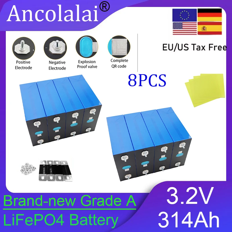 

8PCS3.2V 314Ah Lithium Iron Phosphate Battery New Large Capacity DIY12V 24V Electric Bicycle RV Energy Storage Battery Duty Free