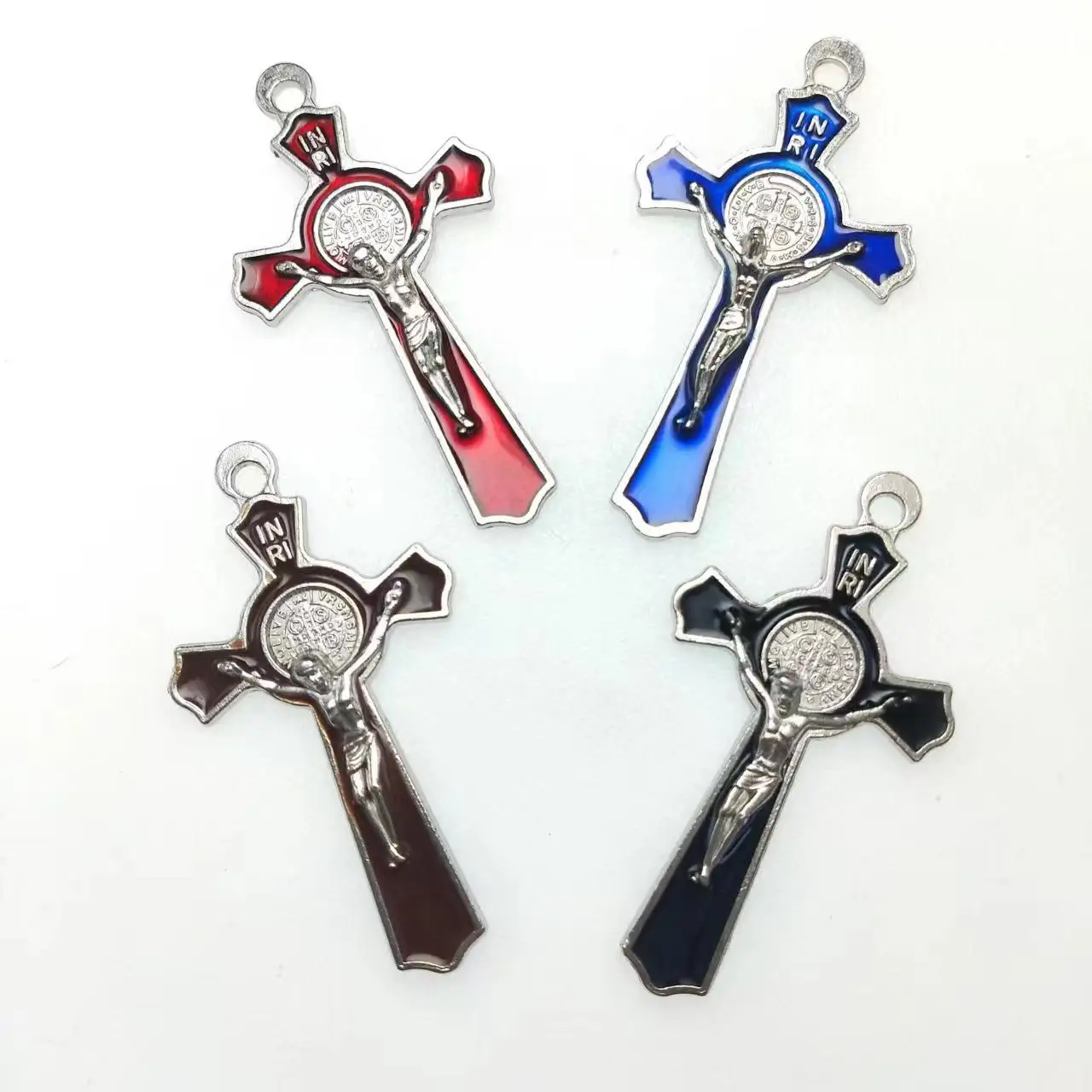 50pcs/pack one hole colored alloy rosary cross Italy cross,saint Benedict cross,crucifix  special offer