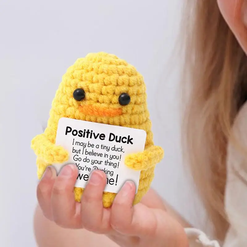 Emotional Support Knitting Duck Funny Positive Duck Doll Soft Handmade Pocket Knitted Duck Doll For Table Bookshelf Living room