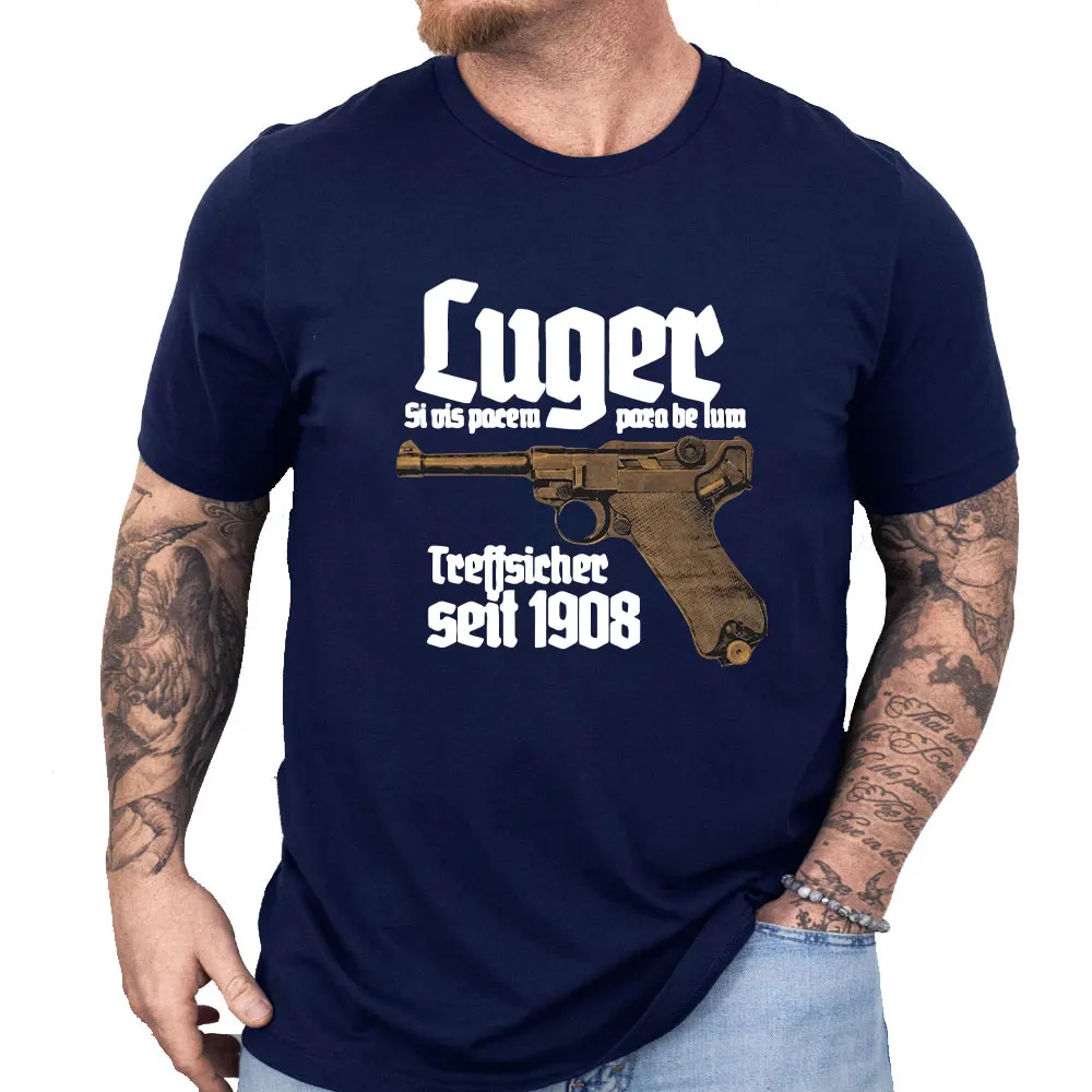 Luger Premium T-Shirt Pistole 08, Parabellum, Selbstladepistole, Deutschland Clothing Men Women Tee Letters  Classic Streetwear