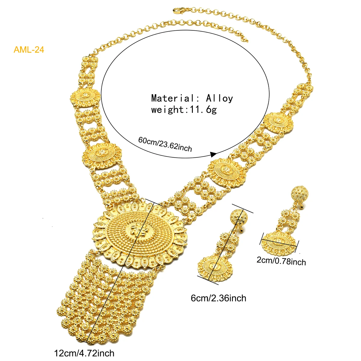 ANIID Indian Fashion 24k Gold Color Charm Necklace And Earrings Set African Wedding Jewelry Sets Bridal for Dubai Party Gifts