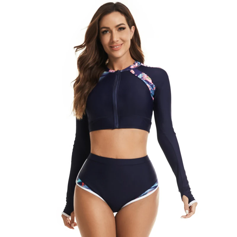 Women Two Pieces Swimwear Long Sleeve Rashguard Surfing Wet Suit Swimsuit Push Up Bathing Suit Surf Suit Female Beach Wear Shirt