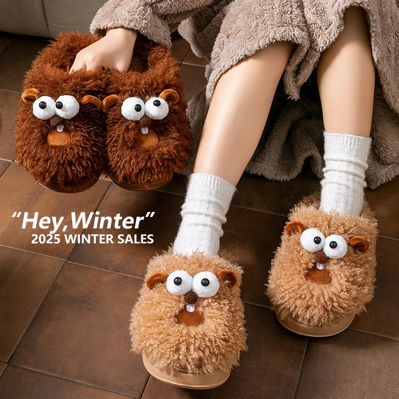 

Cute Marmot-Style Cotton Slippers for Women New Autumn/Winter Collection Thick-Soled Cotton House Shoes for Home Warm and Cozy