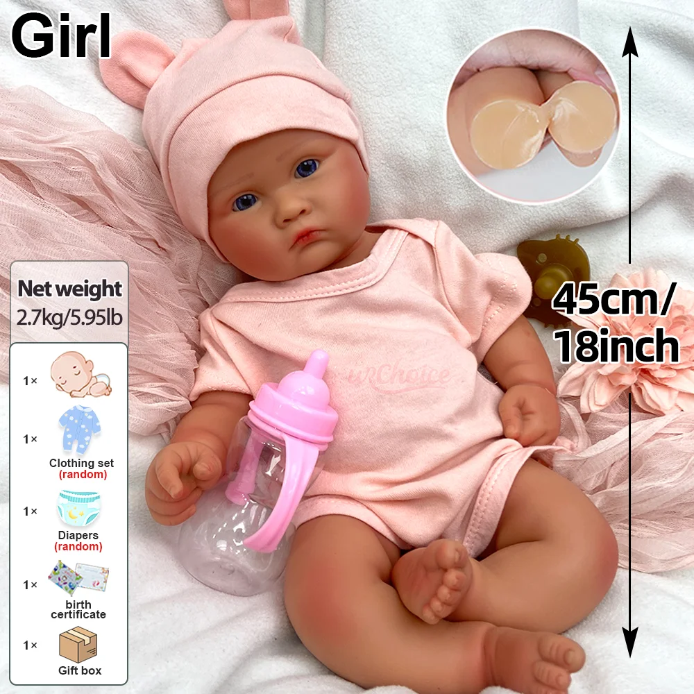 Nova Boneca Reborn de Silicone 100% Completo, 18 Polegadas, Recém-Nascida Ponderada, Não Pintada/Pintada, Bebê Reborn Menina, Muñeca De Renacimiento De Silicona