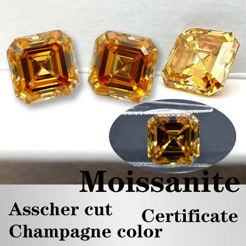 

Муассанит огранки Ашер, цвет шампань, с сертификатом, искусственный драгоценный камень VVS1, оптом