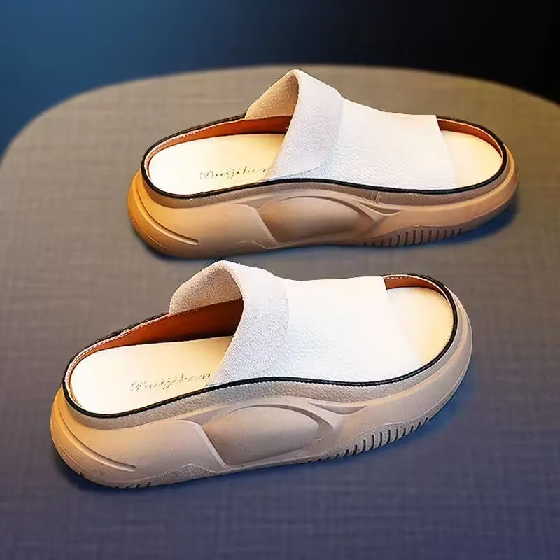 Leather Slippers Summer Fashion To Wear All The Thick Soles Comfortable Non-Slip Shopping Casual Sandals