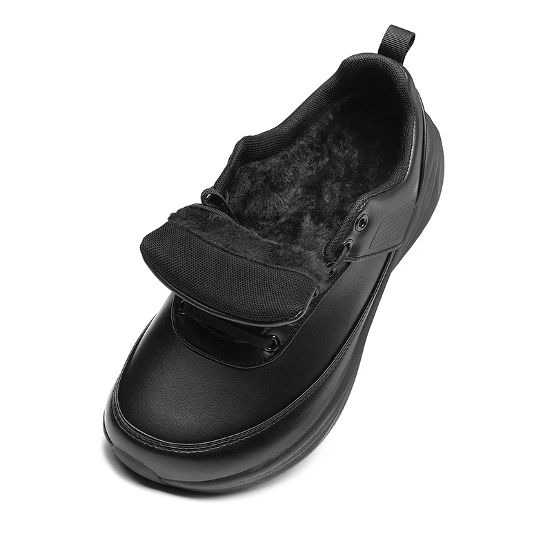 Wide Toe Box Men's Winter Shoes Fleece Lined PU Leather Casual Sneakers for Wide Feet Big Toe Bone Warm Non-slip Dad Shoes