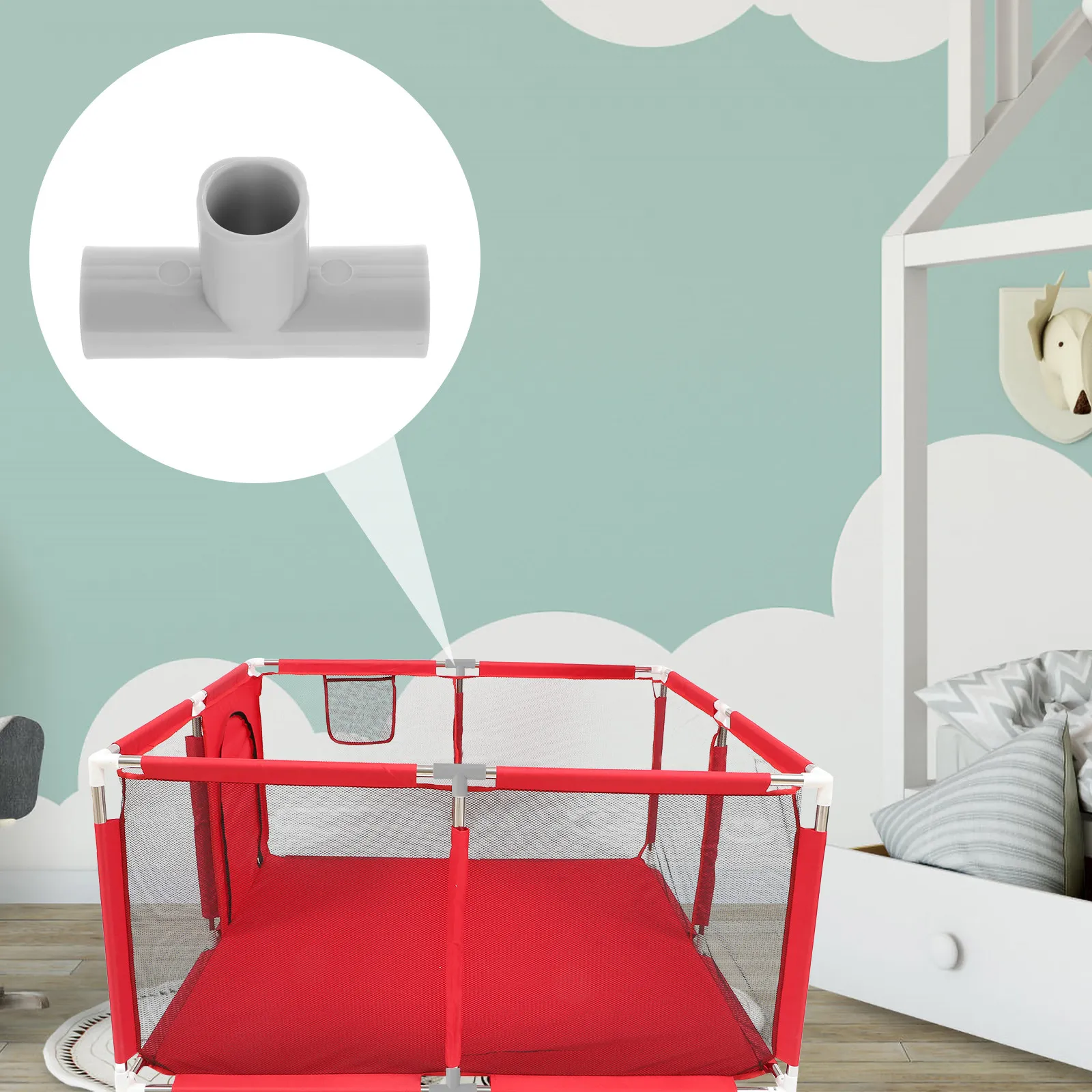 4Pcs Heavy-Duty Steel T-Shaped 3-Way Connectors for Kids Game Area Setup No-Tool Assembly Adjustable Secure PVC Pipe