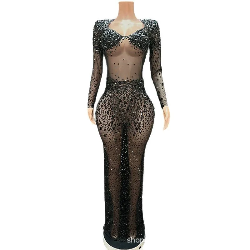 

Черное темпераментное платье High Sense с искусственным мясом и стразами, женское платье для ежегодного собрания, вечернее платье для ведущего приема, Vestidos Para Mujer