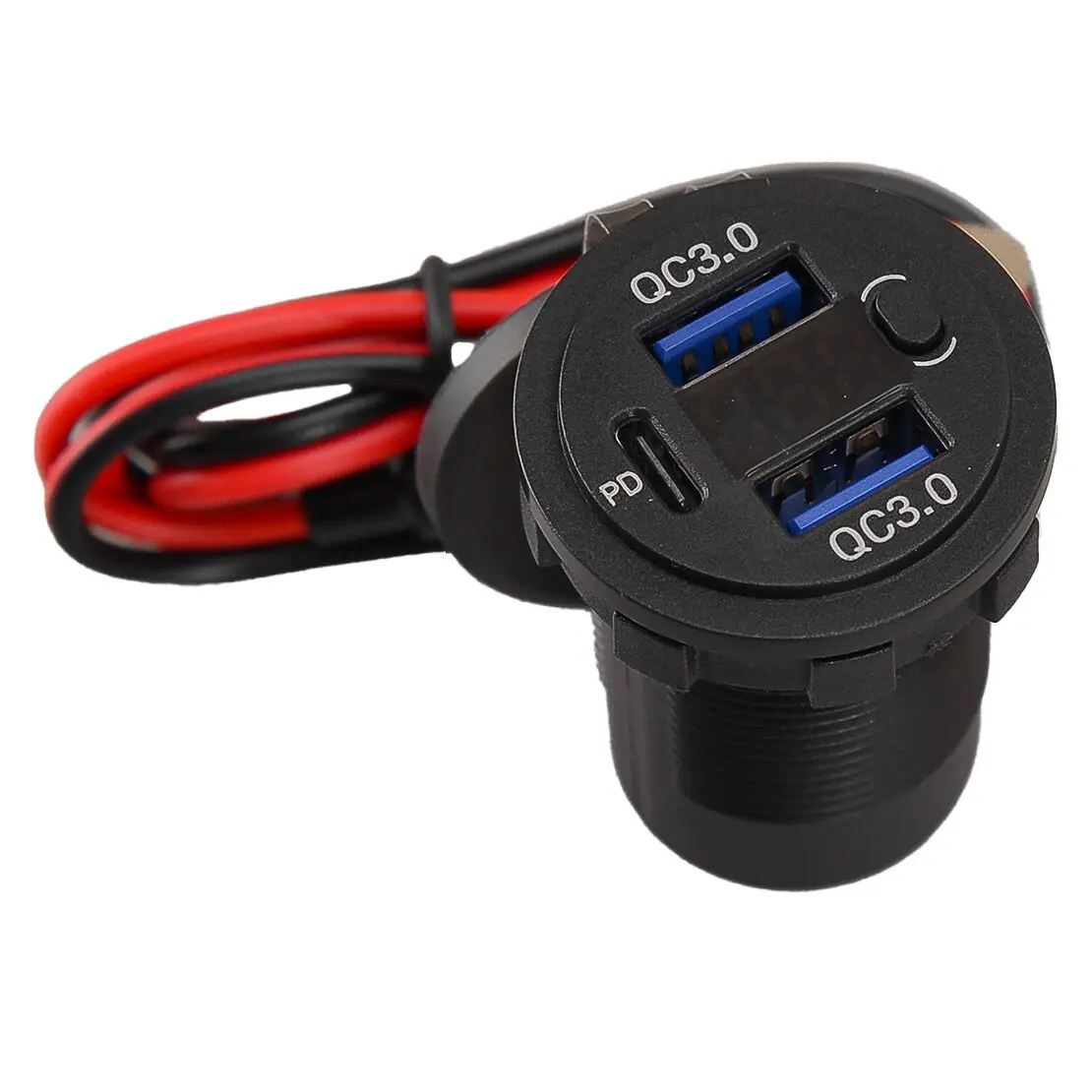 2-USB PD Type-C Car Charger Outlet Socket Adapter QC3.0 Fast Charging Panel Plug Wire Cable Accessories Red LED