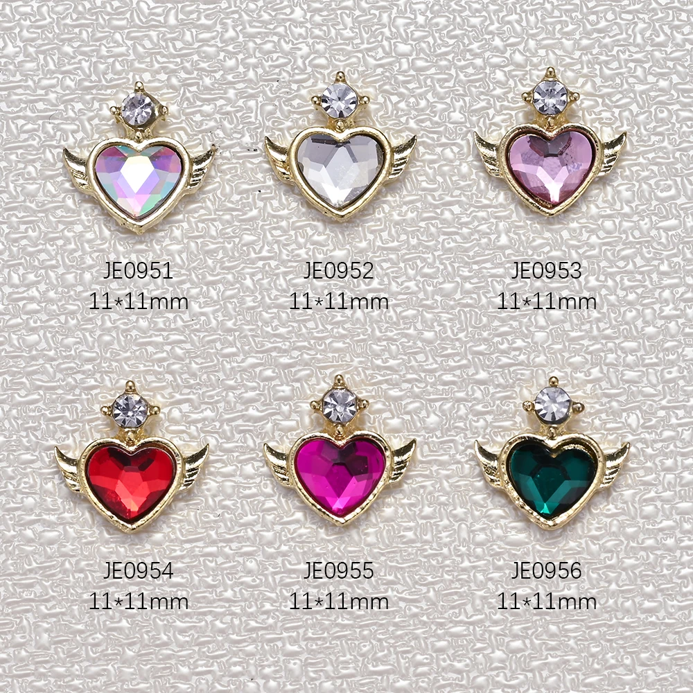 10pcs 3D Heart Nail Charms Luxury Love Heart MagicWings zircone colorato Nail Diamond Stones Nail Drill decorazione accessori