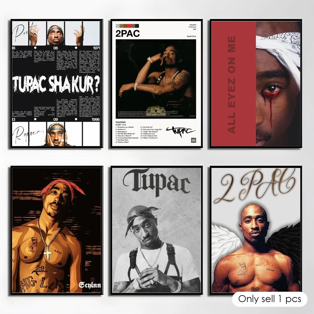 2P-PAC Tupac S-Shakur Poster Self Adhesive Wall Stickers Removable Room Decor Aesthetic Space Murals Fancy Gift